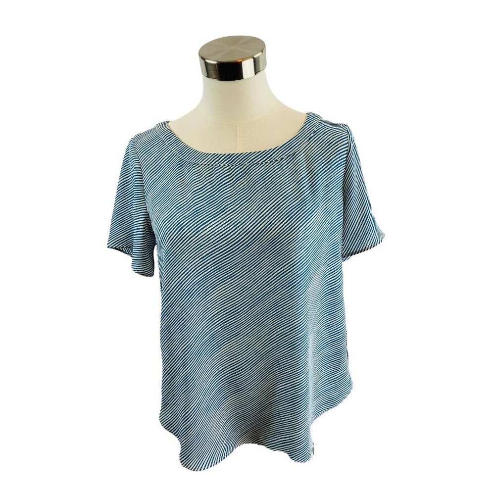 XSP Banana Republic Petite Turquoise Stripe Womens Short Sleeve Blouse